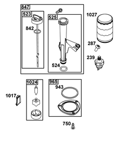 Lubrication Group Diagram and Parts List for 44U877-0023-B5 400000 - 699999 Briggs and Stratton Engine